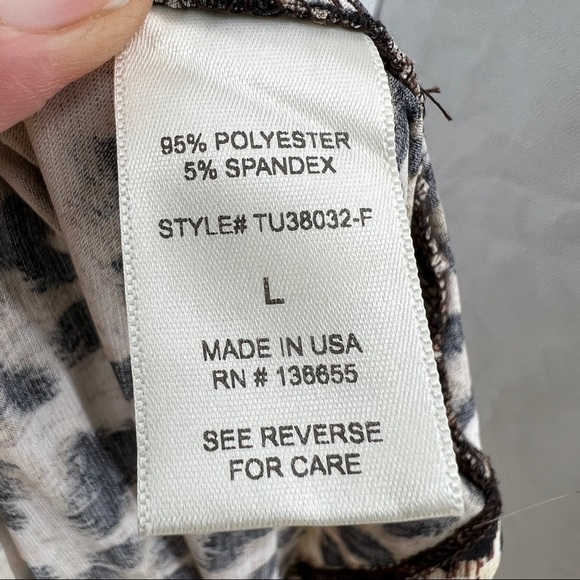 Beacon leopard gathered surplice wrap sleeveless flounce brown cream tank top. - Picture 8 of 9